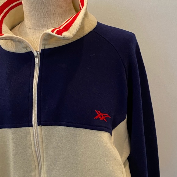 ASICS Tiger Vintage Mens Zip Up Warmup Jacket / Off White, Blue, Red / Size XL - Picture 2 of 10